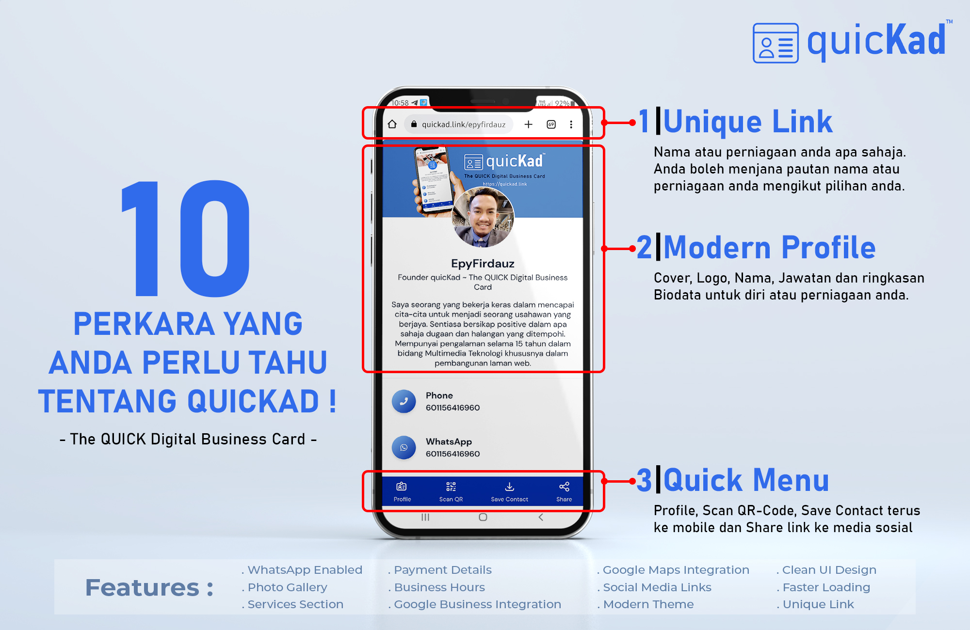 quicKad | The QUICK Digital Business Card & WhatsApp Store