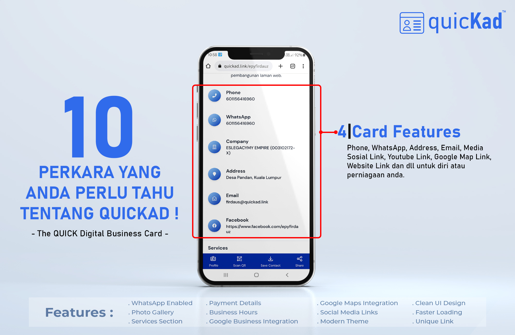 quicKad | The QUICK Digital Business Card & WhatsApp Store