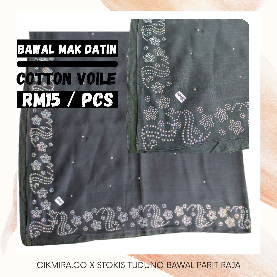 Tudung Bawal Manik Tabur Hitam Putih Bawal Cotton Voile Bawal Mak Datin Bawal Vshape Scarf Scarves