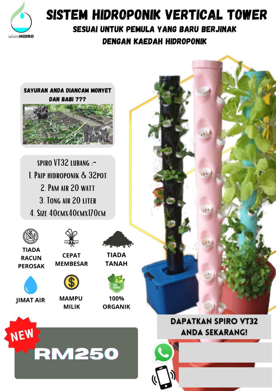 Sistem Hidroponik Vertical Tower Set For Beginner Tanaman Tanpa Tanah NFT DFT Hydroponics System